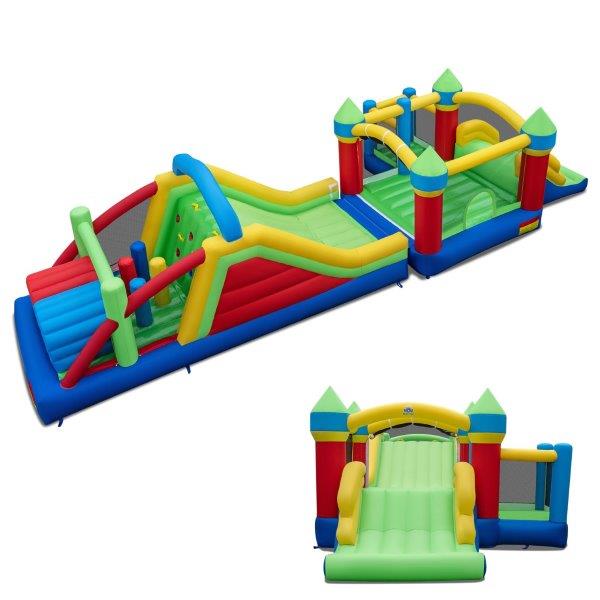 Pripučiamas vaikiškas žaidimų kompleksas pilis su didele čiuožykla ir šokinėjimo zona